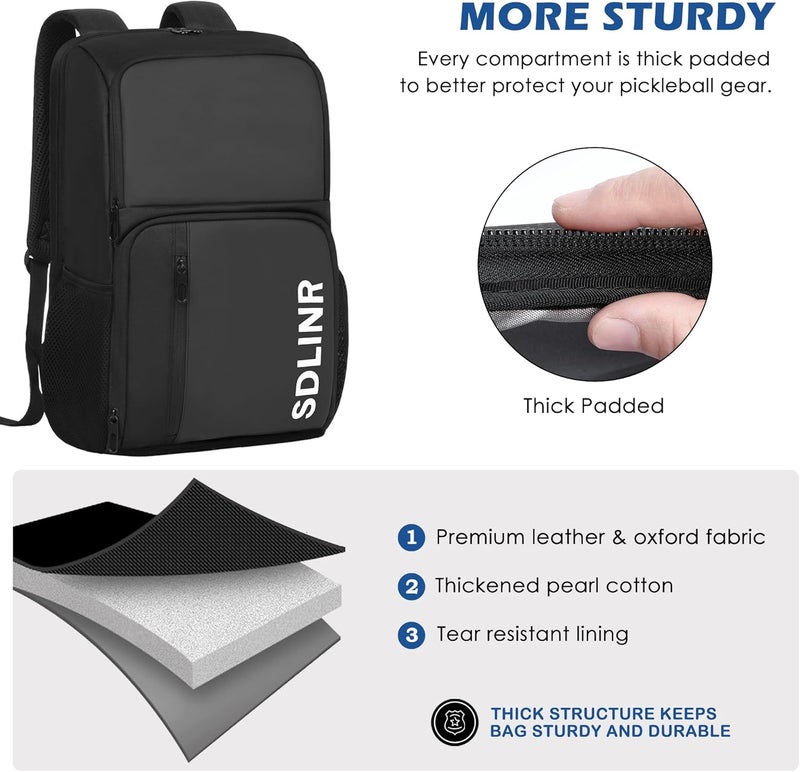 SDLINR Pickleball Bag Fits 4 to 10 Paddles, Large Pickleball Backpack with Shoe Compartment and Fence Hook,Pickleball Gifts for Men Women - Image 4